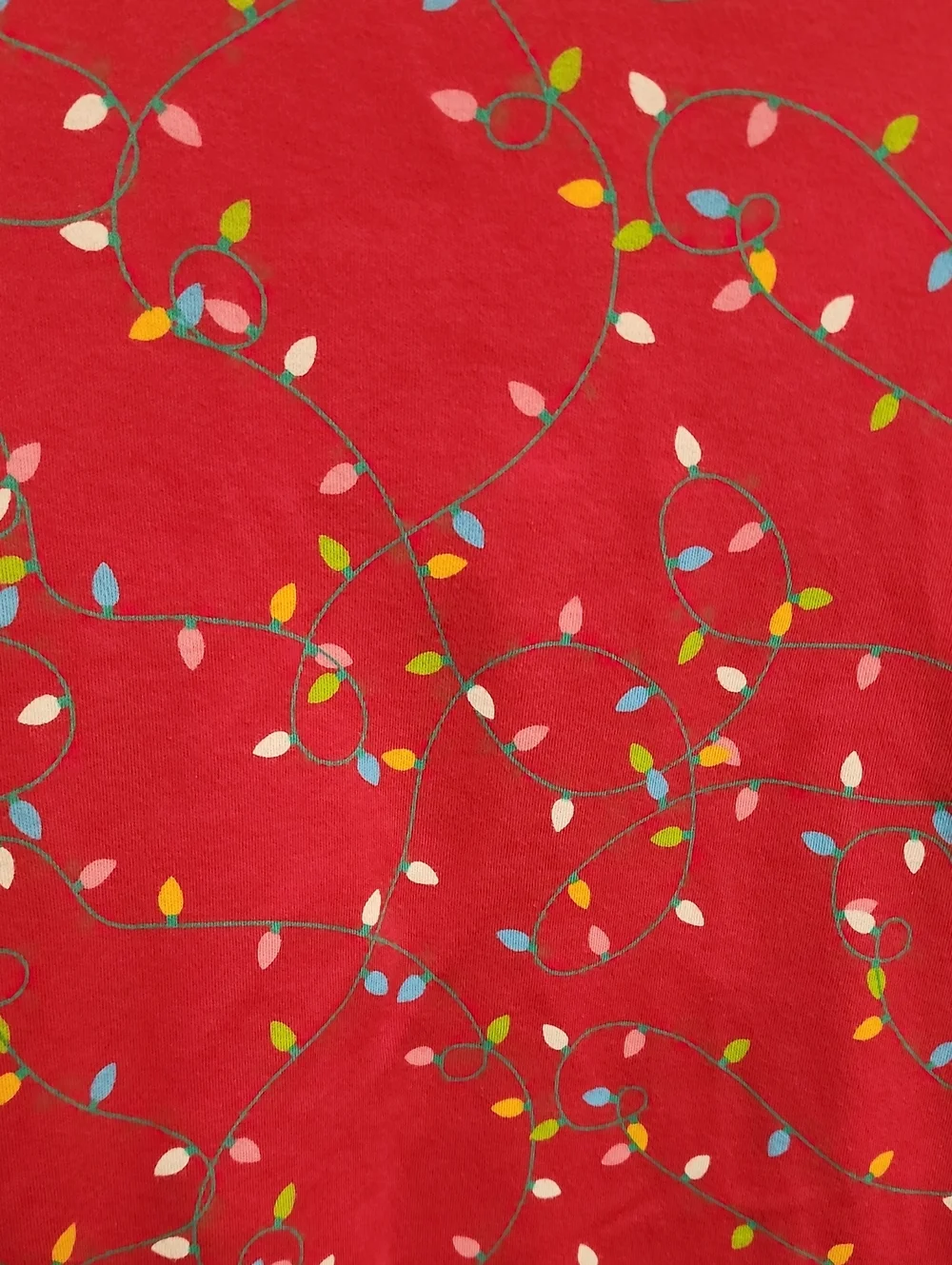 White Stag Red Turtleneck Long-Sleeve Top with Multicolor String Light Print